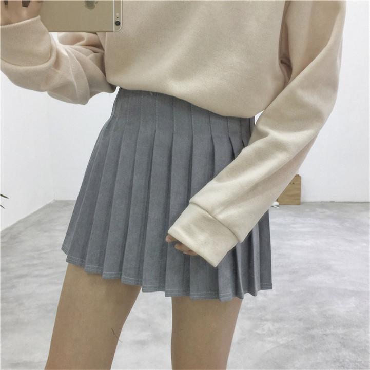 Black And Gray Cotton Pleated Hidden Shorts Skirt