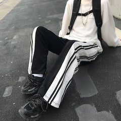 Black And White 90S Aesthetic Side Lines Loose Pants