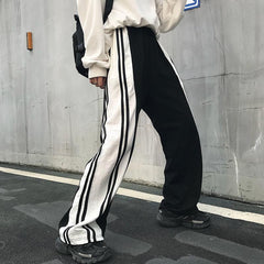 Black And White 90S Aesthetic Side Lines Loose Pants