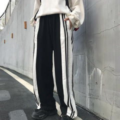 Black And White 90S Aesthetic Side Lines Loose Pants