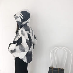 Black And White Animal Pattern Hooded Loose Jacket