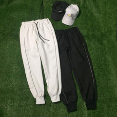 Black And White Elastic Waist Reflective Pants