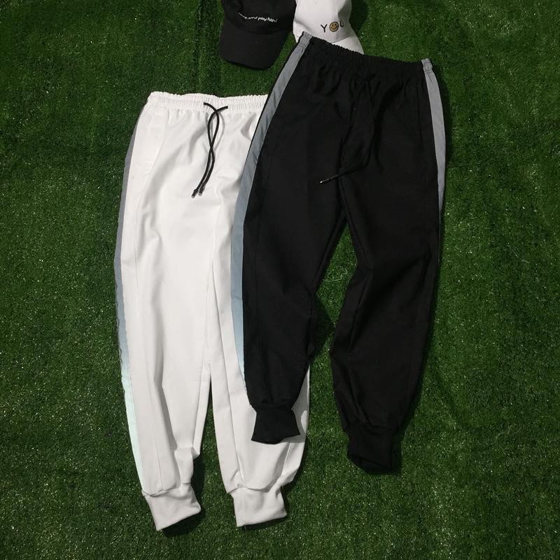 Black And White Elastic Waist Reflective Pants