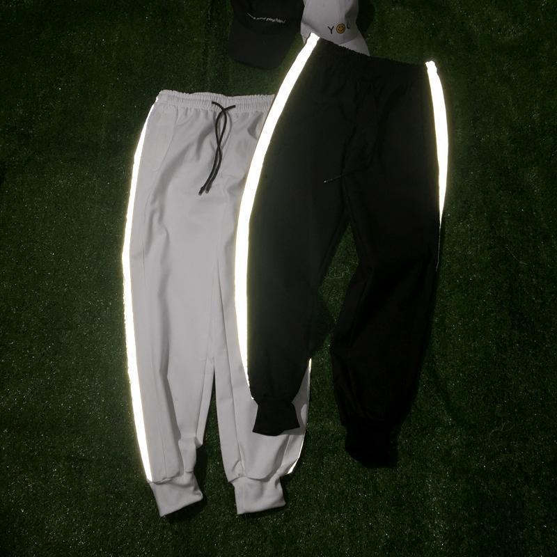 Black And White Elastic Waist Reflective Pants