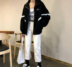 Black And White Windbreaker Sporty Zipper Jacket