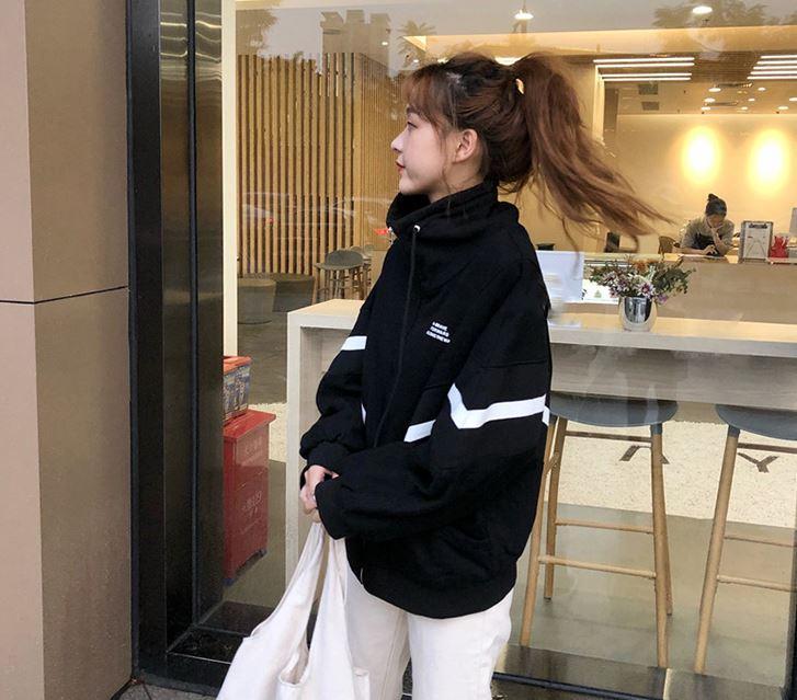 Black And White Windbreaker Sporty Zipper Jacket