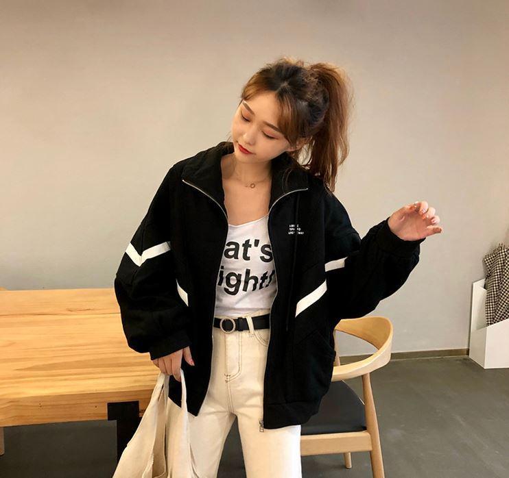 Black And White Windbreaker Sporty Zipper Jacket