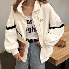 Black And White Windbreaker Sporty Zipper Jacket