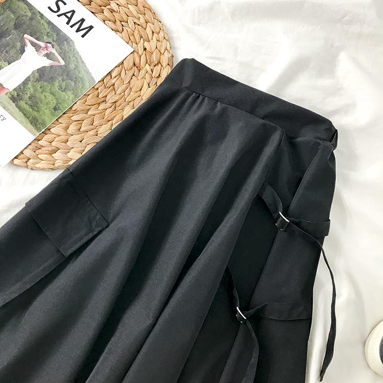 Black Asymmetric Techwear Pockets Loose Midi Skirt