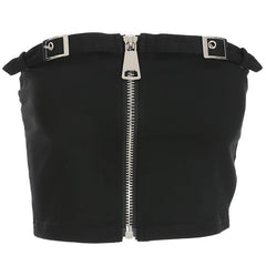 Black Belts Middle Zipper Cotton Crop Top