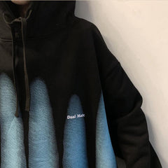 Black Blue Oversized Plus Velvet Hooded Sweatshirt