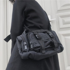 Black Canvas Multi Pockets Rave Shoulder Bum Bag