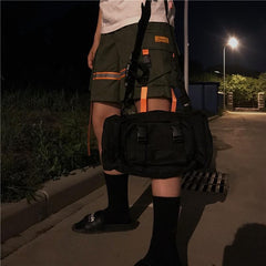 Black Canvas Multi Pockets Rave Shoulder Bum Bag