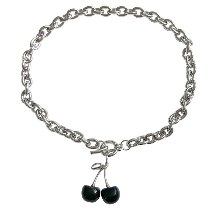 Black Cherry Grunge Style Silver Chain Necklace