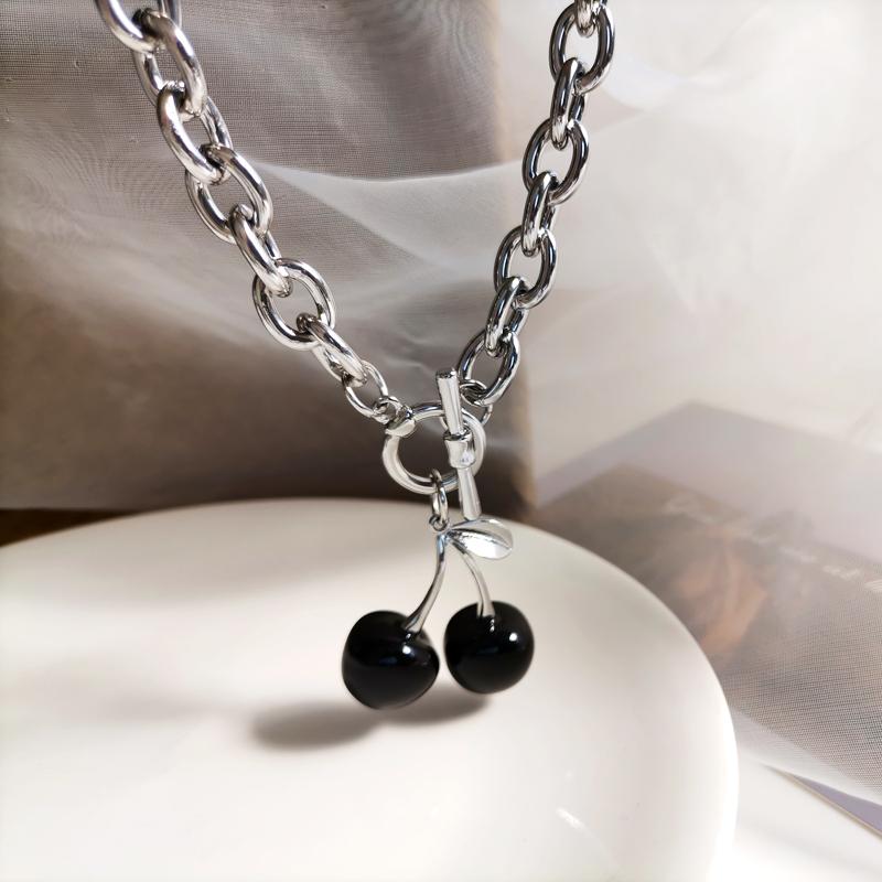 Black Cherry Grunge Style Silver Chain Necklace