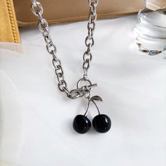 Black Cherry Grunge Style Silver Chain Necklace