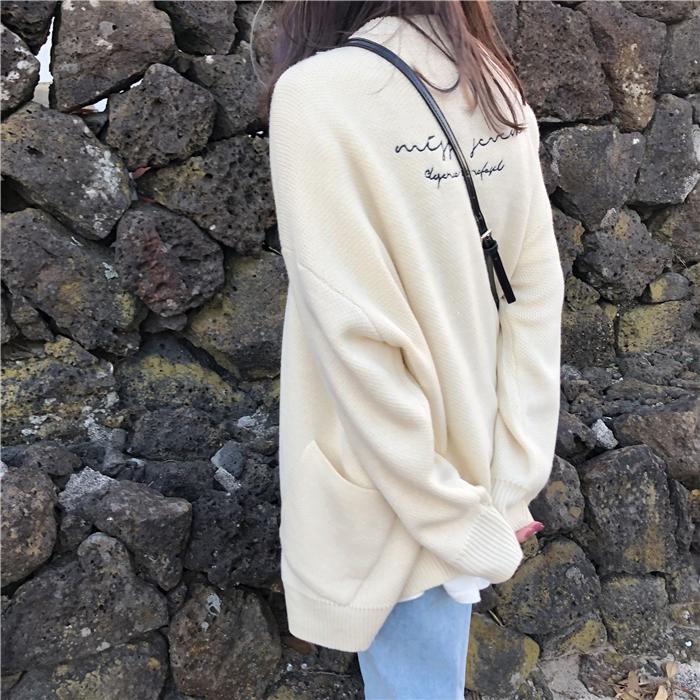 Black Creamy White Vintage Oversized Cardigan Sweater