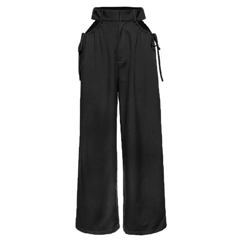 Black Cut Out Pocket Drawstring High Waist Pants