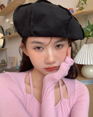 Black Cute Vintage Aesthetic Denim Stitching Thin Beret