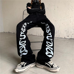 Black Dark Studios Letters Print Loose Denim Pants