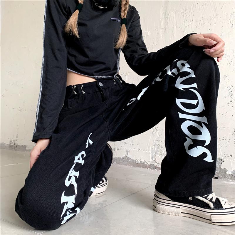 Black Dark Studios Letters Print Loose Denim Pants