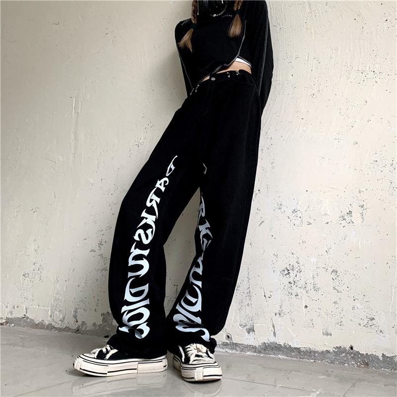 Black Dark Studios Letters Print Loose Denim Pants