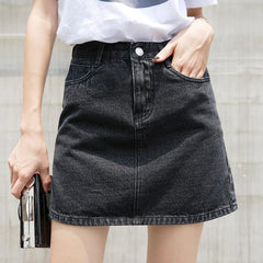 Black Denim Casual High Waist Mini Skirt