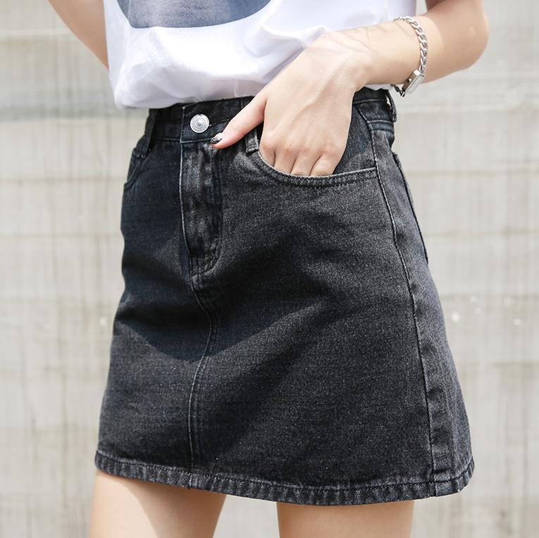 Black Denim Casual High Waist Mini Skirt