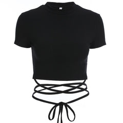 Black E Girl Aesthetic Lace Up Waist Cropped Top