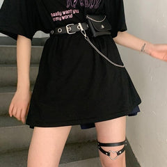 Black E Girl Pu Leather Belt + Small Chain Waist Bag