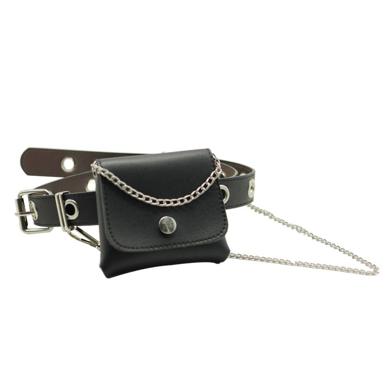 Black E Girl Pu Leather Belt + Small Chain Waist Bag