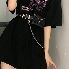 Black E Girl Pu Leather Belt + Small Chain Waist Bag