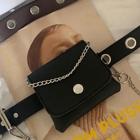 Black E Girl Pu Leather Belt + Small Chain Waist Bag