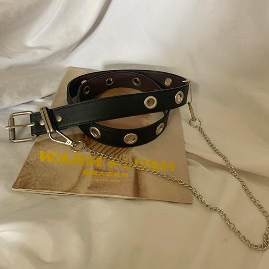 Black E Girl Pu Leather Belt + Small Chain Waist Bag