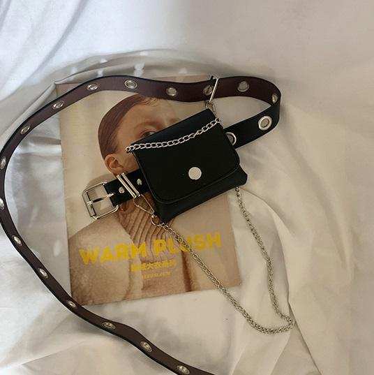 Black E Girl Pu Leather Belt + Small Chain Waist Bag