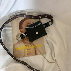 Black E Girl Pu Leather Belt + Small Chain Waist Bag