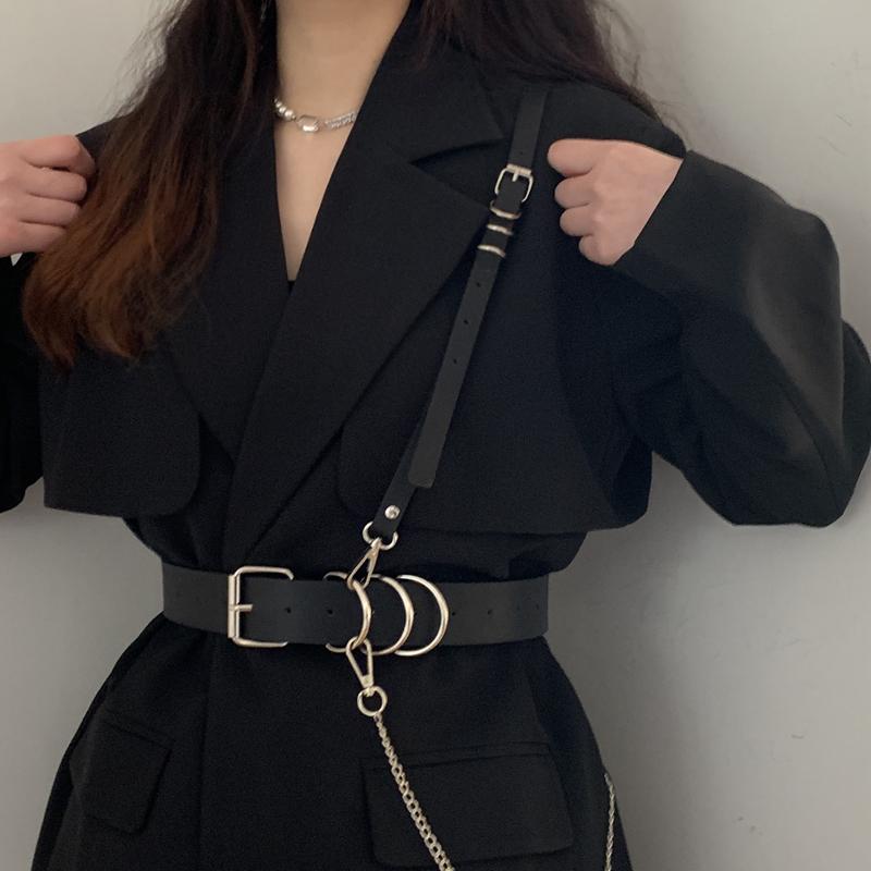 Black E Girl Suit Suspender Strap Chain Waist Belt