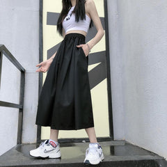 Black Elastic Waist Ulzzang Loose Wide Pants