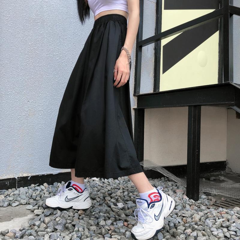 Black Elastic Waist Ulzzang Loose Wide Pants