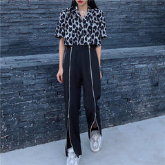 Black Front Zipper High Waist Techwear Casual Pants