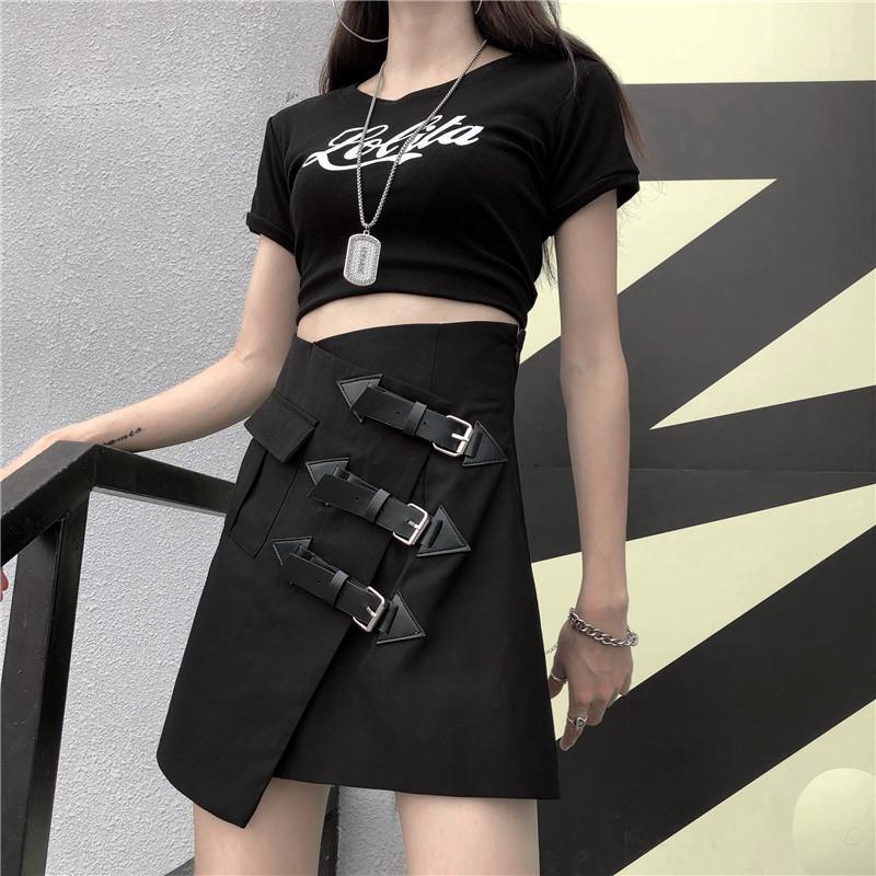 Black Gothic Aesthetic Irregular Mini Skirt