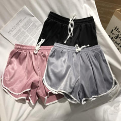 Black Gray Pink Sporty Elastic Waist Silky Shiny Shorts