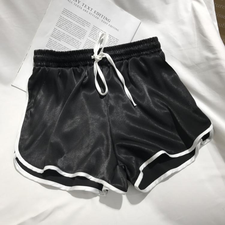 Black Gray Pink Sporty Elastic Waist Silky Shiny Shorts