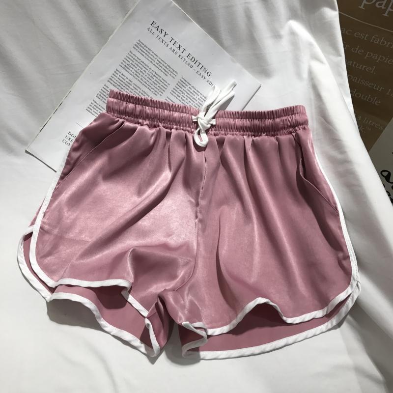 Black Gray Pink Sporty Elastic Waist Silky Shiny Shorts