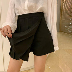 Black Gray School Pleated Hidden Shorts Mini Skirt