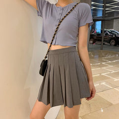 Black Gray School Pleated Hidden Shorts Mini Skirt