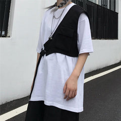 Black Grunge Aesthetic One Shoulder Vest