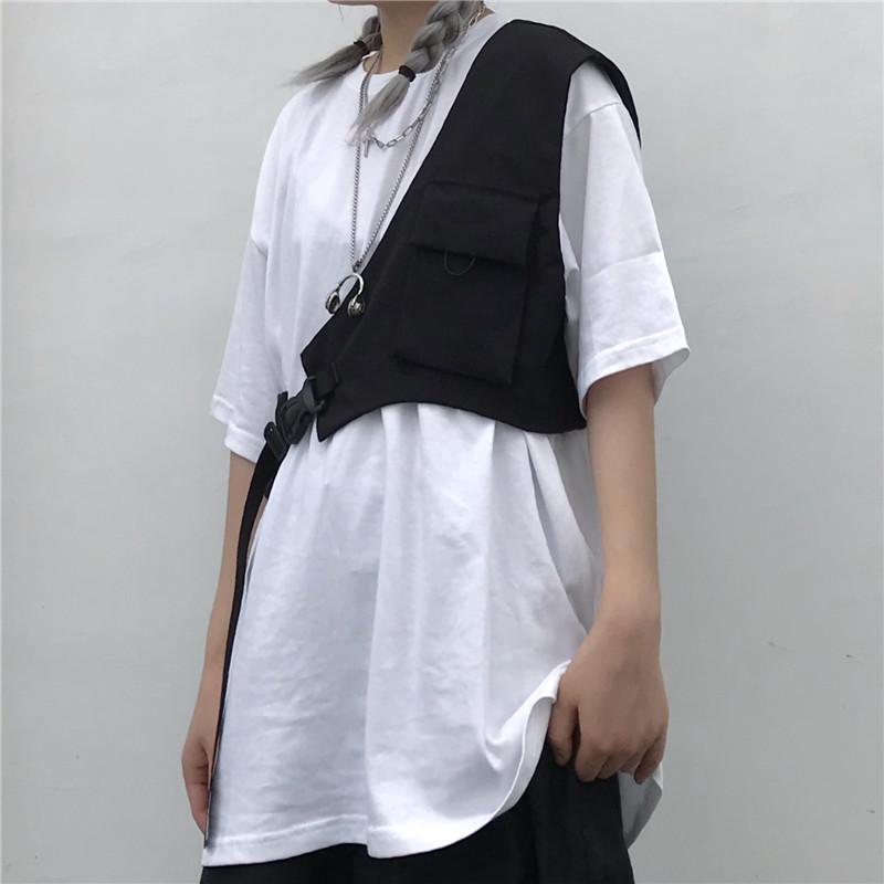 Black Grunge Aesthetic One Shoulder Vest