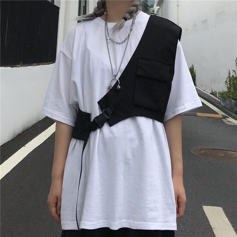 Black Grunge Aesthetic One Shoulder Vest