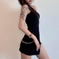 Black Grunge Aesthetic Straps Chains Mini Dress